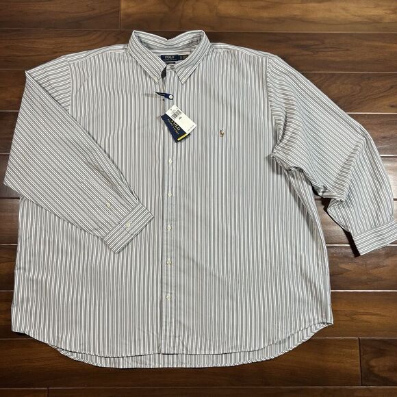 Polo‎ Ralph Lauren Men's Size 4XB Gray White Stripe Performance Button Up Shirt